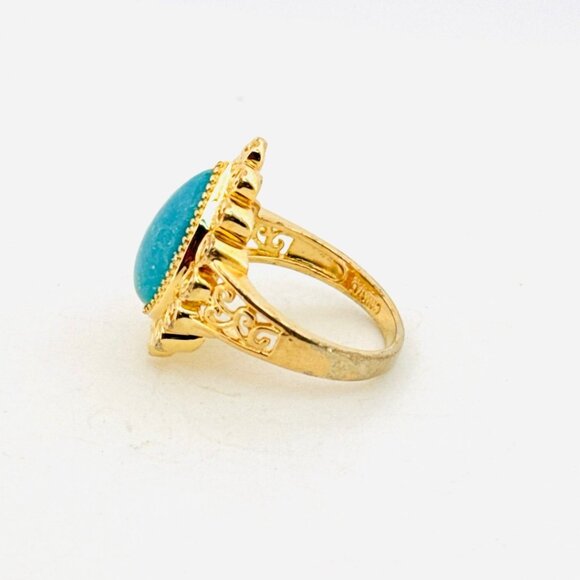 Estate Ross Simon’s Sleeping Beauty Turquoise Ring 14k Gold Over 925 Size 8.75 - Picture 4 of 9
